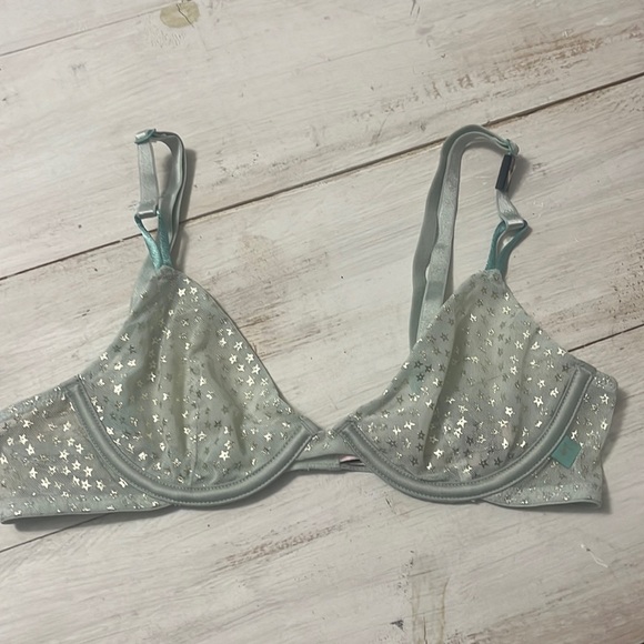 Victoria's Secret Other - VS Victoria Secret Sheer Mint Green Gold Star Bra Sexy Lingerie Lightweight